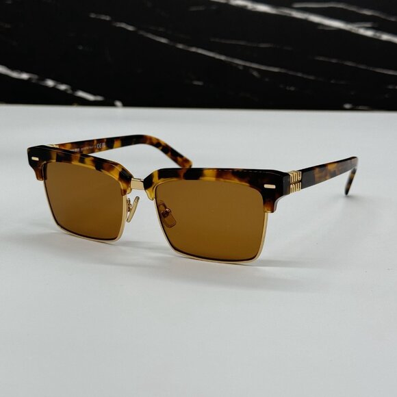 NEW MIU MIU MU10ZS 19P2Z1 WOMEN MIU MIU HAVANA GOLD SUNGLASSES MU 10ZS 19P2Z1
